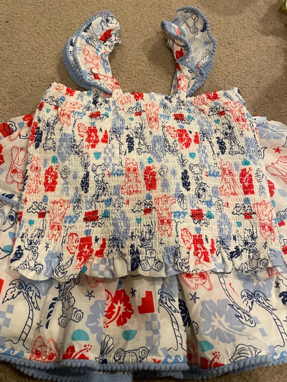 NWT Disney Girls' LILO and stitch Smocked top & matching skirt, xl (14)